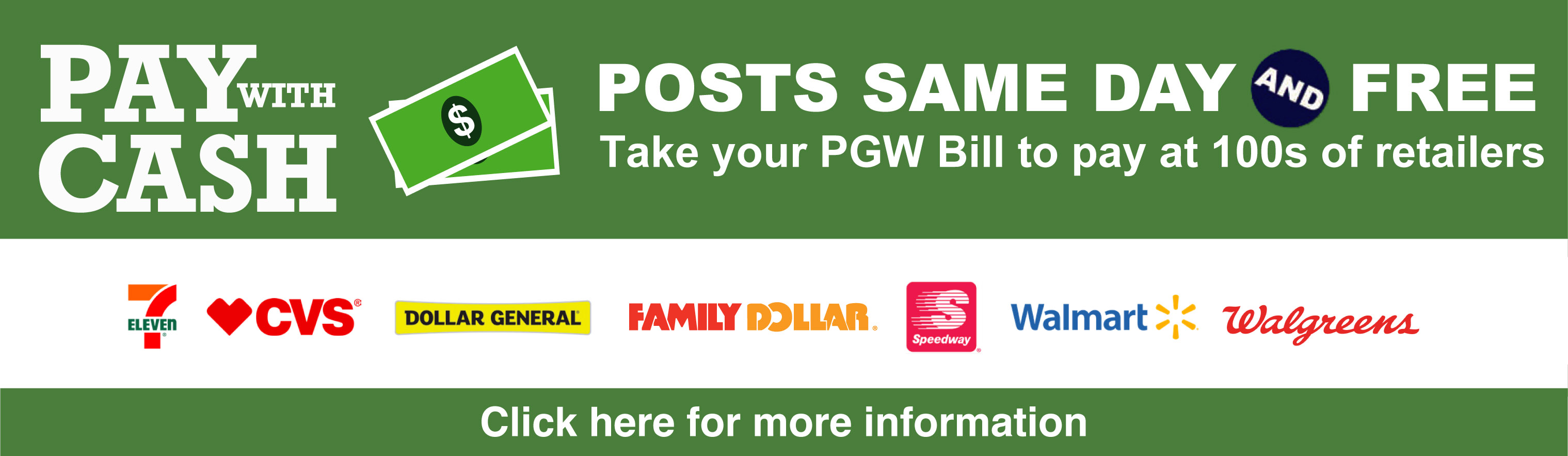 PGW Pay with cash image. Pay your PGW bill at hundreds of retailers