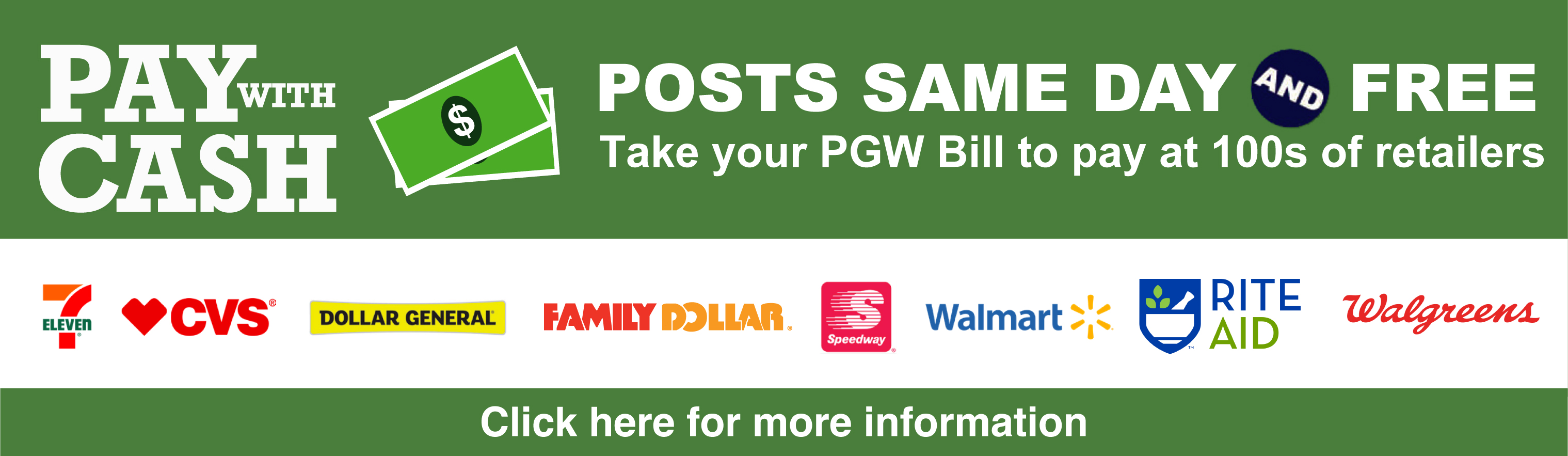 PGW Pay with cash image. Pay your PGW bill at hundreds of retailers